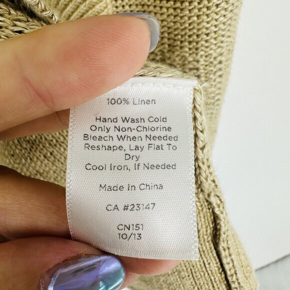 Talbots Beige Tan 100% Linen Open Front Knit Long Sleeve Cardigan Sweater XL - Picture 6 of 7